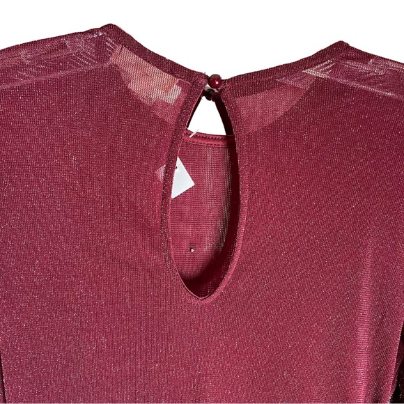 NWT CHOCOLATE USA BURGUNDY PEARL STUDDED METALLIC KNIT BODYSUIT, LONG SLEEVED. - Picture 5 of 7
